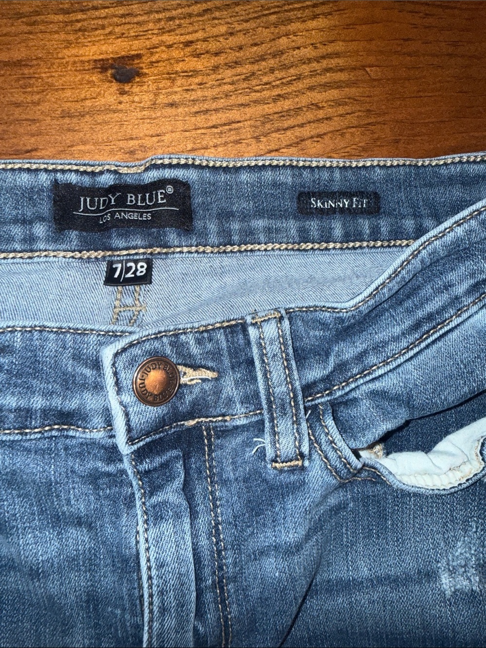Judy Blue Medium Blue Distressed Skinny Jeans - Picture 2 of 8
